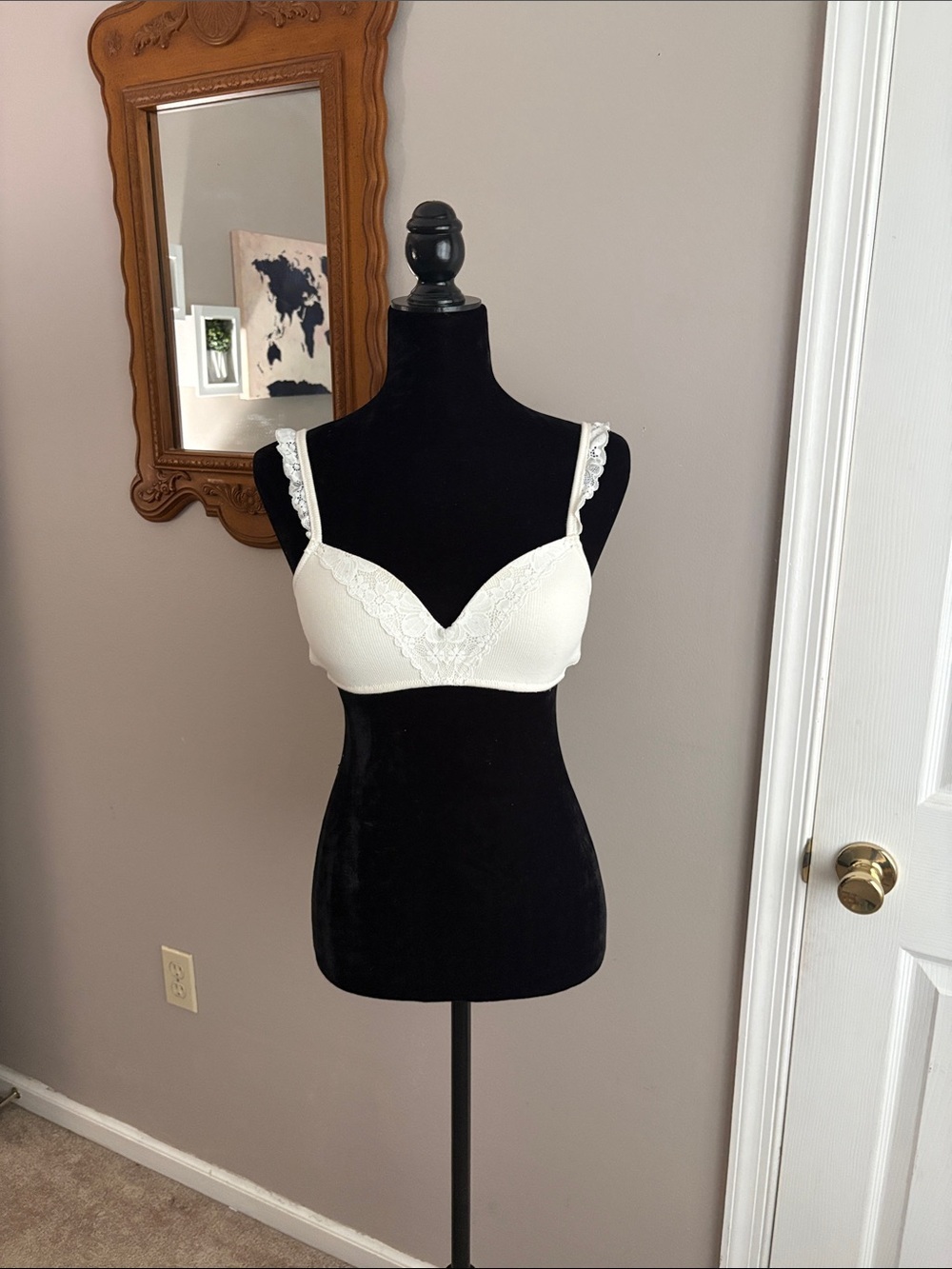aerie Ivory Lace-Trim Wireless Bra